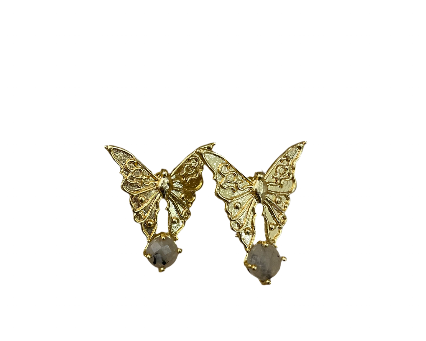 Aretes Mariposa Dorada con Cuarzo Rutilado